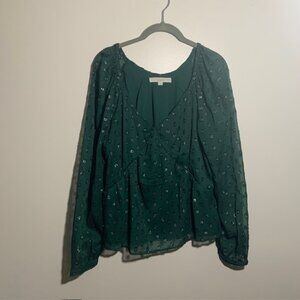 Loft Boho Romantic Office Siren Modern Romantic Green Shimmer Dot Blouse Size L